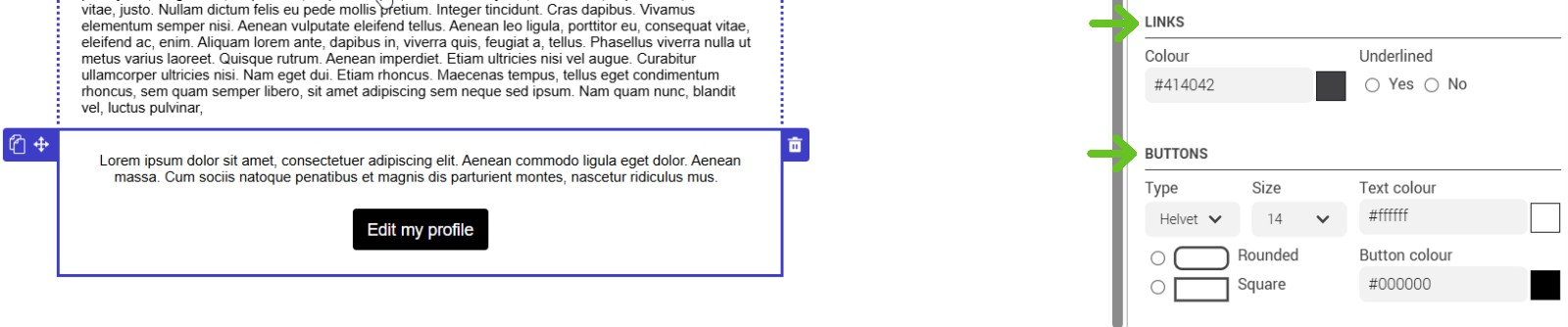 Personnalize links and button