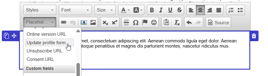 Select update form from variables