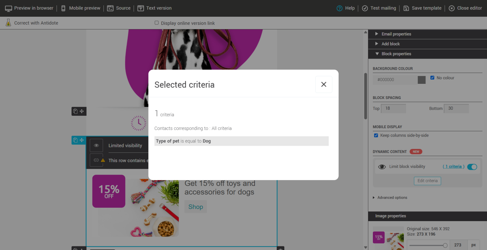 Type of pet is equal to dog