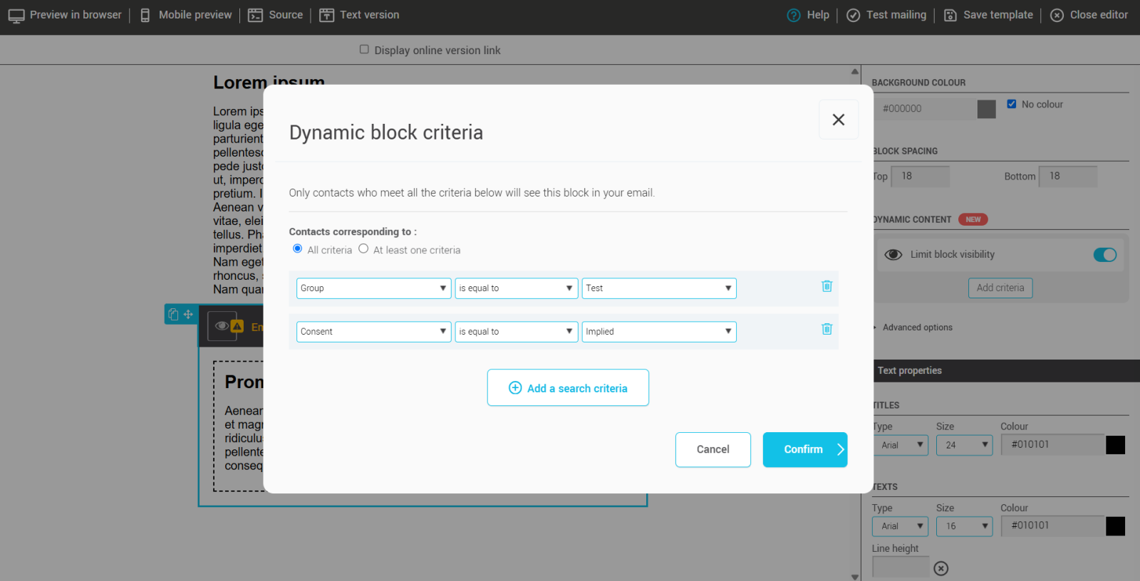 Dynamic bloc criteria