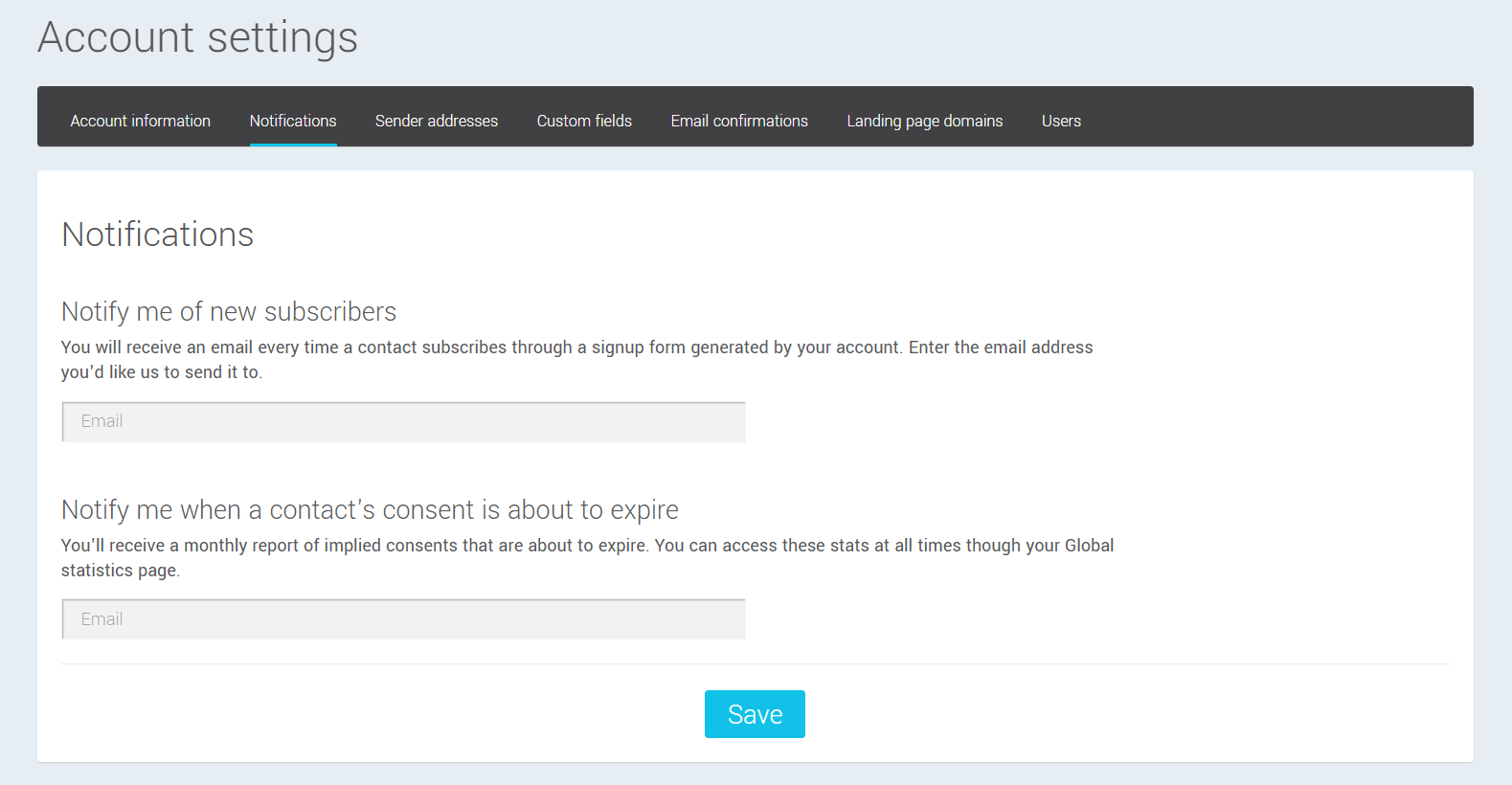 Configuration des notifications du compte