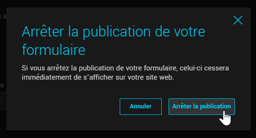 Confirmer pour arr&ecirc;ter la publication