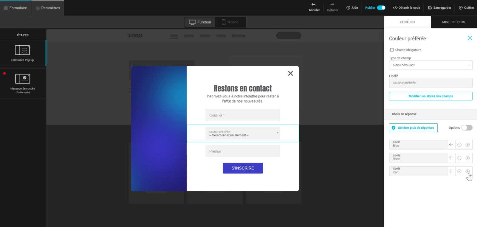 ajouter des choix de r&eacute;ponses manuellement
