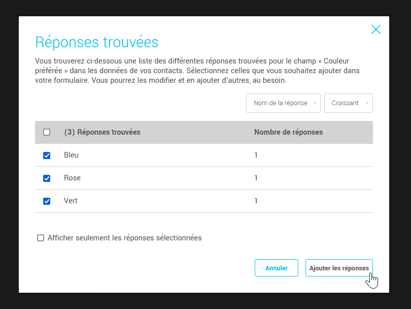 R&eacute;ponses trouv&eacute;es avec l'auto-g&eacute;n&eacute;ration des donn&eacute;es