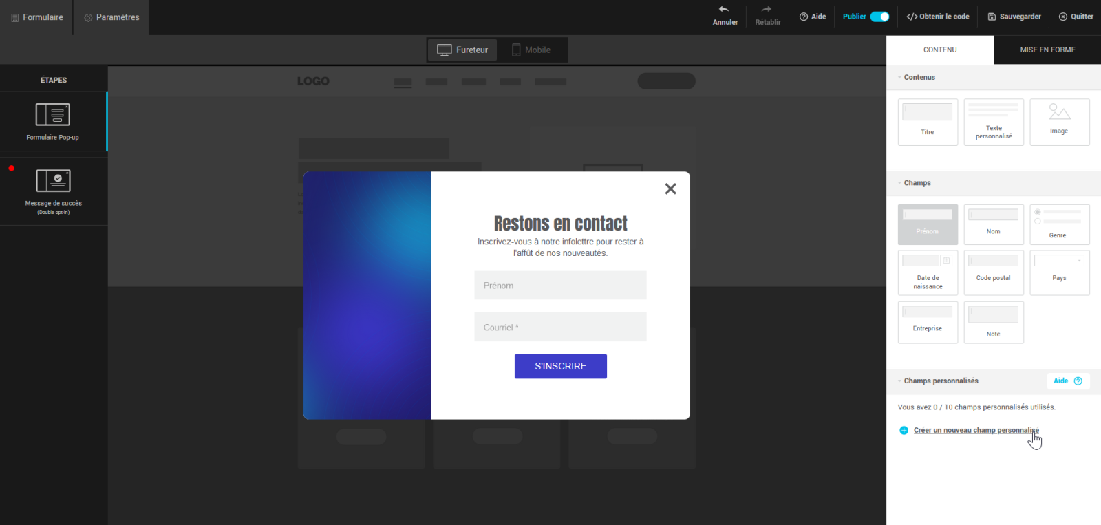 Cr&eacute;er un nouveau champ personnalis&eacute;
