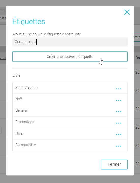 Cr&eacute;ez une nouvelle &eacute;tiquette &agrave; partir de la liste des &eacute;tiquettes