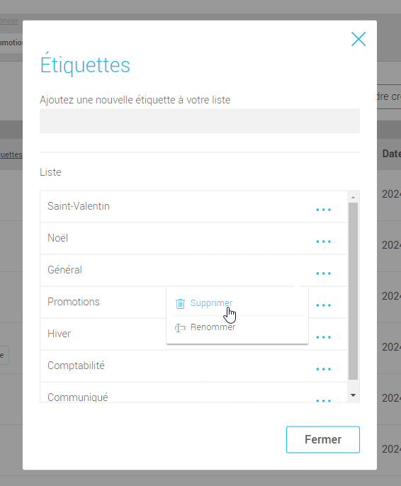Option de supprimer une &eacute;tiquette