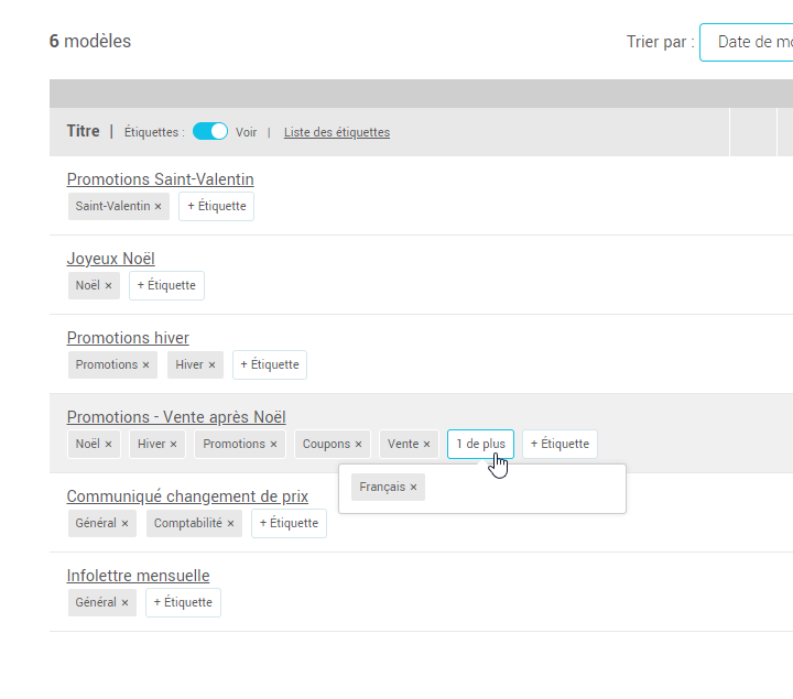 Voir plus d'&eacute;tiquettes sur un mod&egrave;le