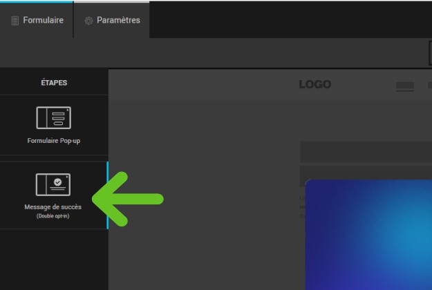 Onglet Message de succ&egrave;s