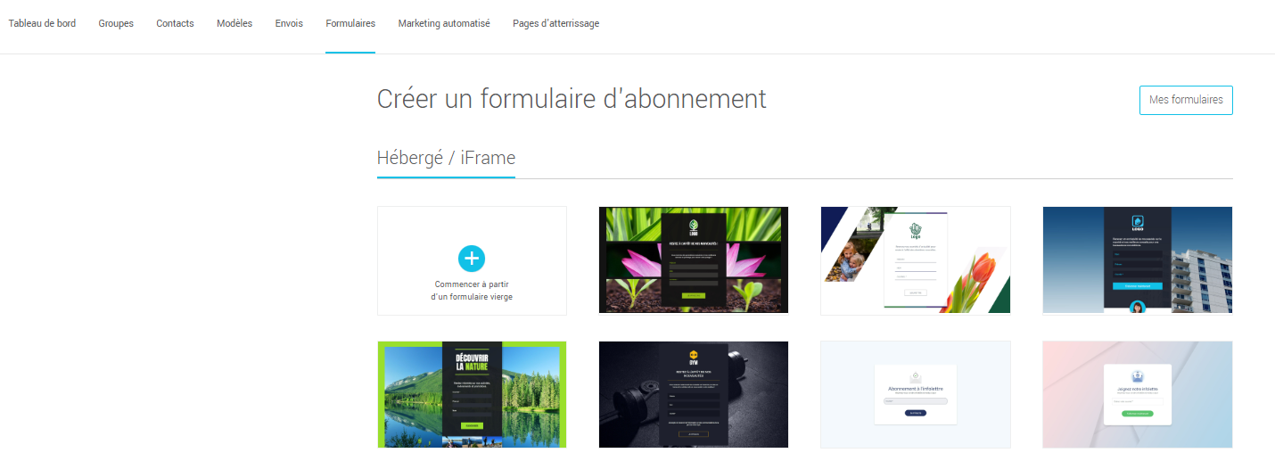 S&eacute;lectionnez l'un de vos mod&egrave;les de formulaire ou commencez &agrave; partir d'un formulaire vierge