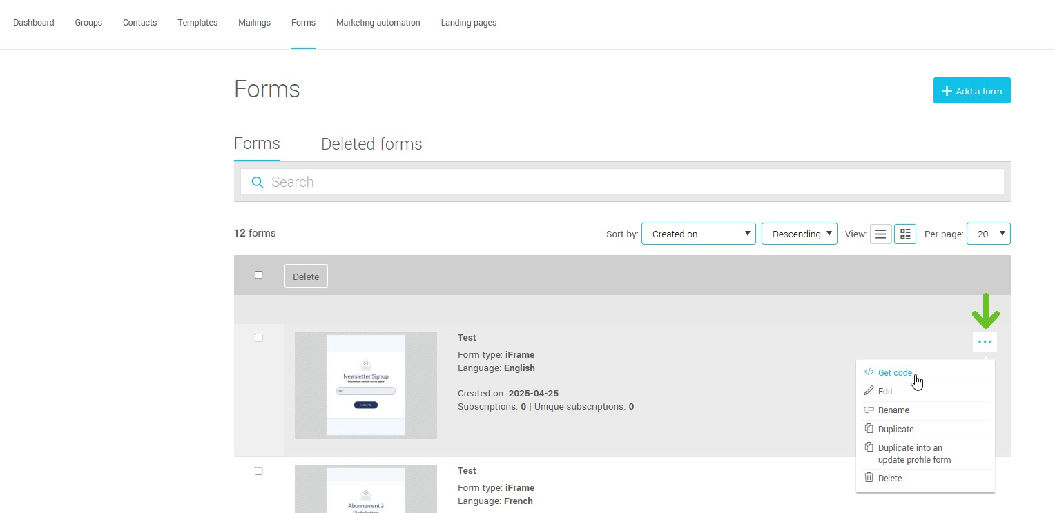 Get code of the form
