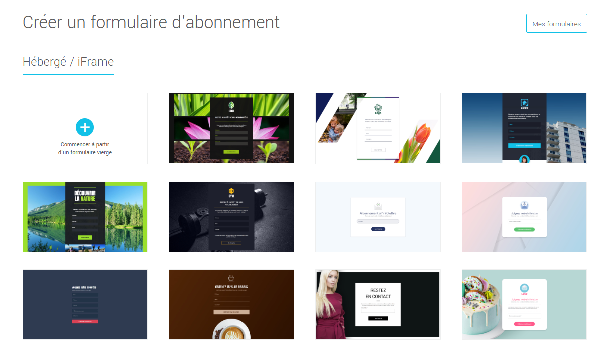 Mod&egrave;les de formulaire