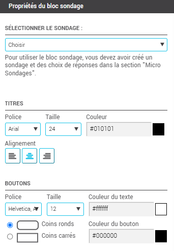 Propri&eacute;t&eacute;s du bloc sondage