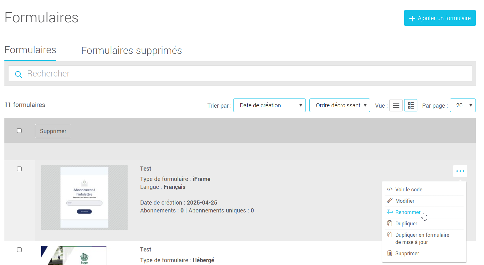 Renommer un formulaire