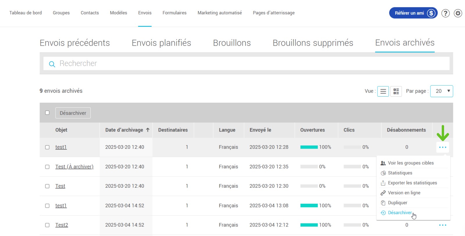 D&eacute;sarchiver un envoi