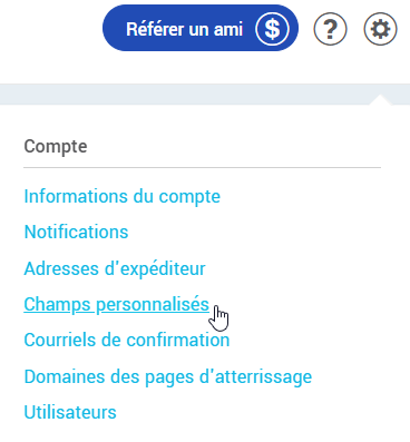 Param&egrave;tres et configurations : Champs personnalis&eacute;s