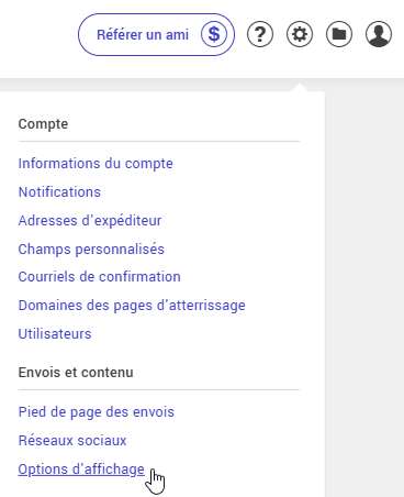 Param&egrave;tres et configurations : Options d'affichage