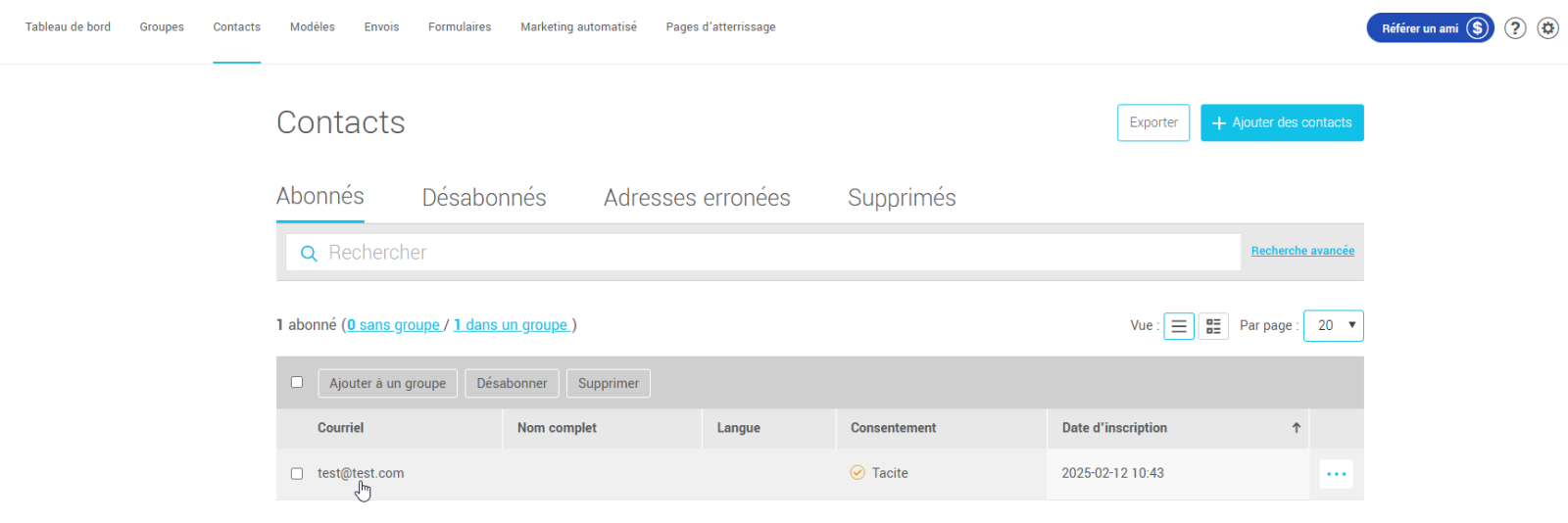 Cliquez sur l'adresse courriel du contact