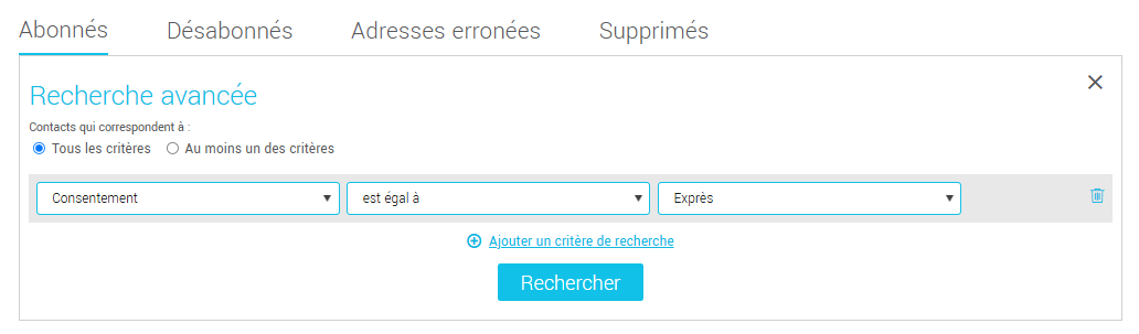 Recherche avanc&eacute;e de contacts