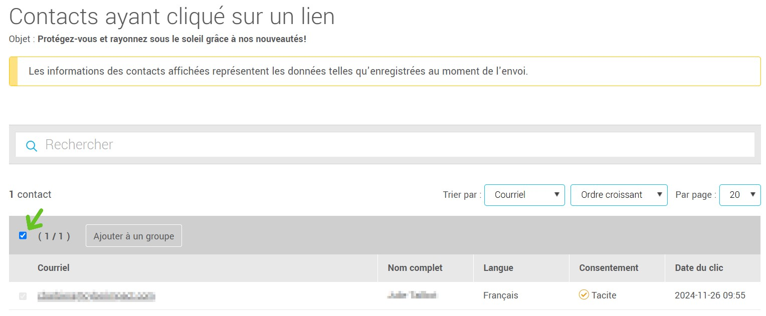 contacts ayant cliqu&eacute; sur un lien
